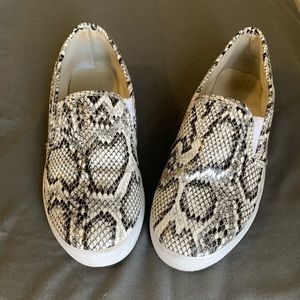 Black & White Snakeskin Slip-on Sneakers
